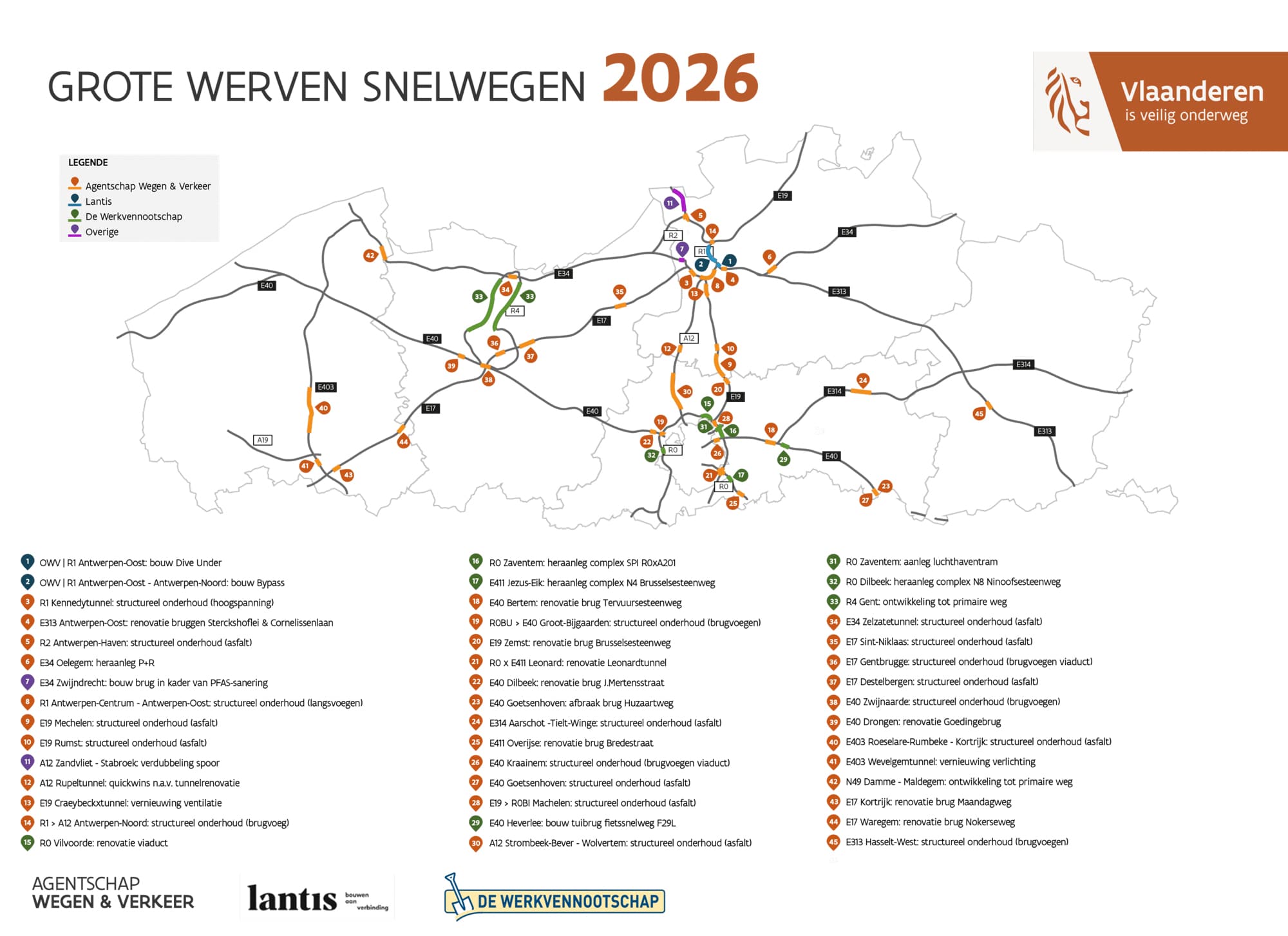 45 werven op Vlaamse autosnelwegen: focus op vernieuwing van wegdek en bruggen 1